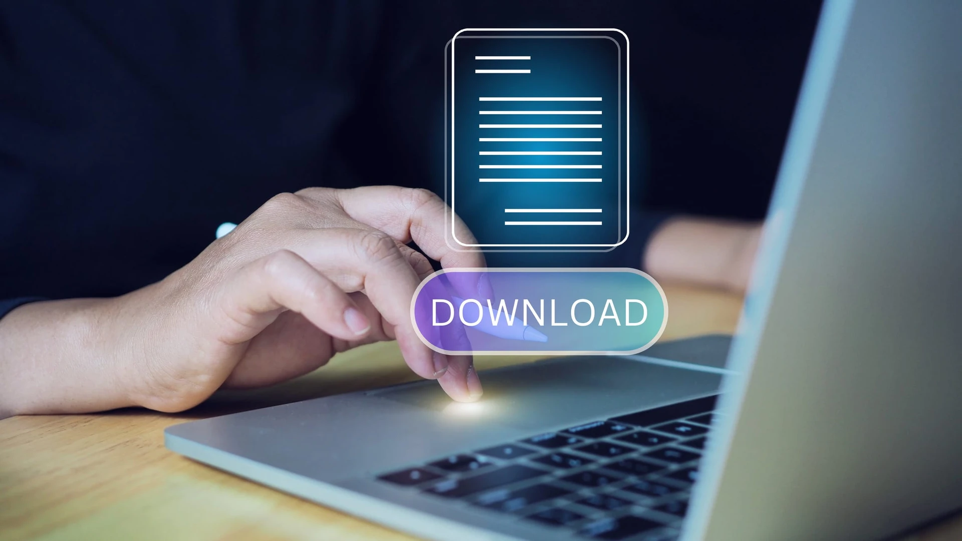 Businessman using laptop to downloading data or documents to computer files. backup cyber security system.