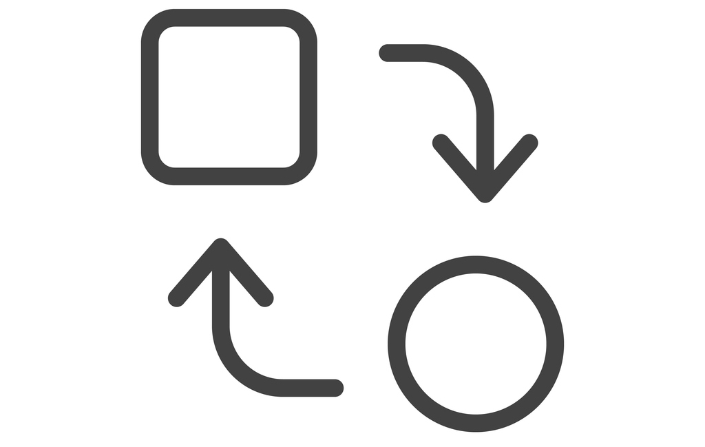 Outline style ui icons soft skill for business collection. Vector black linear illustration. Adaptability. Square and circle with arrow adapt symbol isolated. Design for corporate training